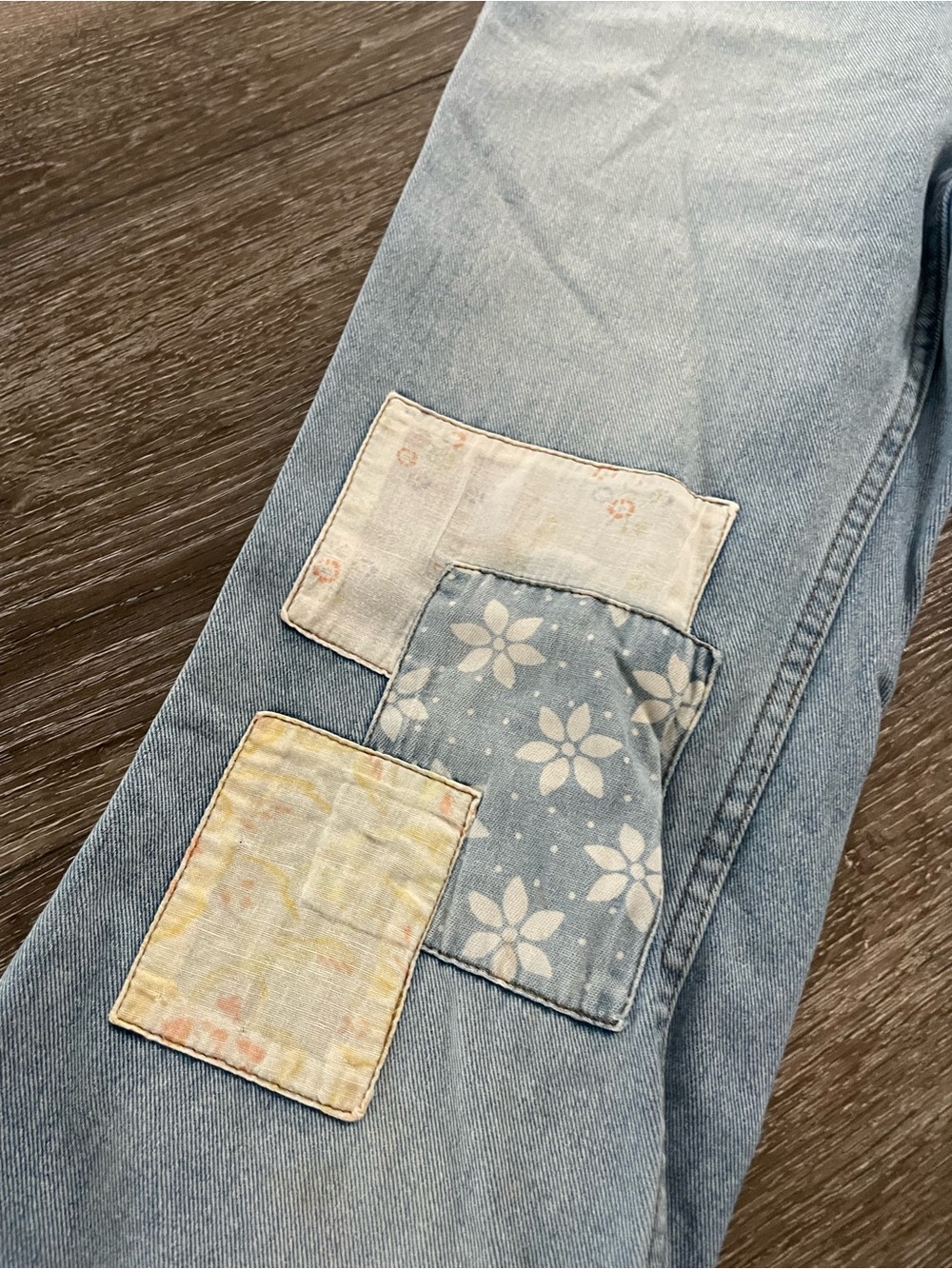 Wrangler X Billabong Collab Extra Flare Jeans Size 27 Blue Lightwash Patchwork - Picture 7 of 14